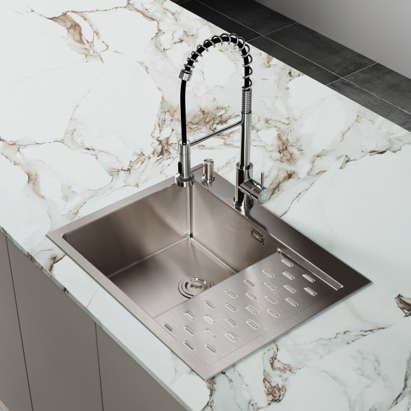 Смеситель для кухни РМС SUS124-016F-2 с вытяжным изливом Нержавеющая сталь