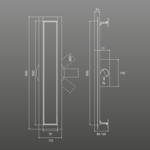 Трап для душа линейный РМС ТЛ02-50х7см Нержавеющая сталь
