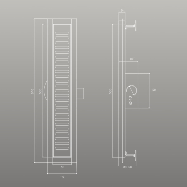 Трап для душа линейный РМС ТЛ03-50х7см Нержавеющая сталь
