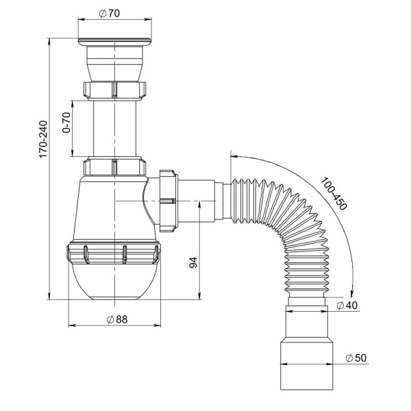 Сифон для мойки прикручивающийся РМС СМ-02