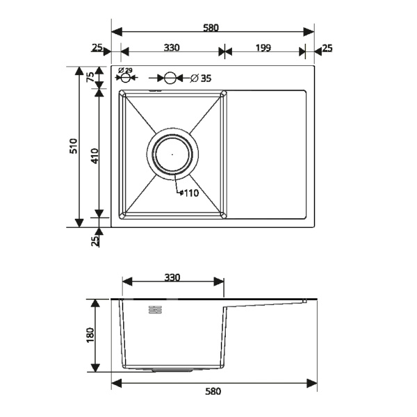 Изображение mrk-5851bl-l набор 2 в1 рмс/кухонная мойка с правым крылом + дозатор