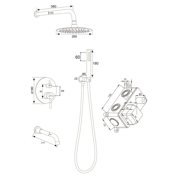 Душевой комплект встраиваемый РМС SUS129-1S Нержавеющая сталь