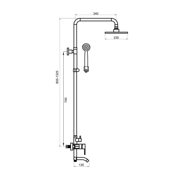 Душевая стойка РМС SUS124BL-009DK с тропическим душем Нержавеющая сталь Черный