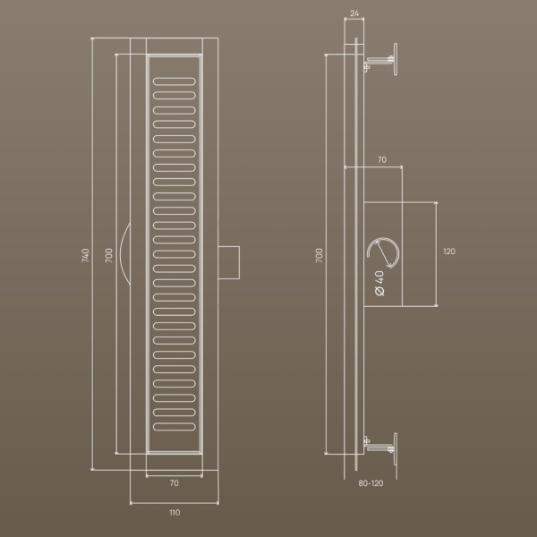 Трап для душа линейный РМС ТЛ03-70х7см Нержавеющая сталь