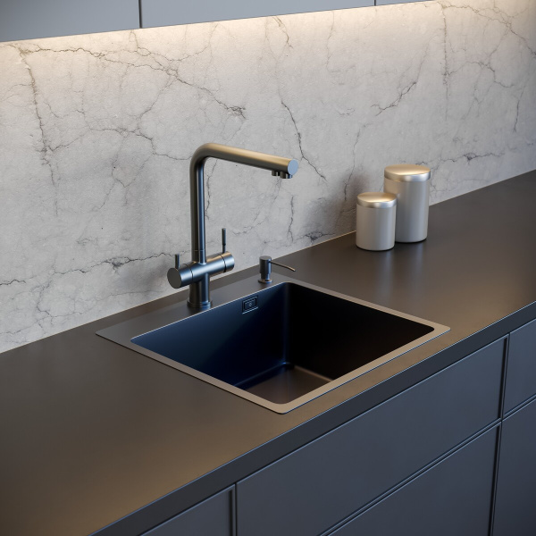 MR-5050BL Matte Набор 3 в 1 РМС (кухонная мойка+ корзина раздвижная+ дозатор врезной)