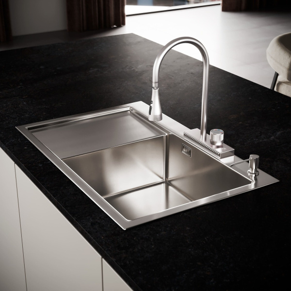 Комплект Мойка для кухни с левым крылом и дозатор РМС MRK-7851R Серый