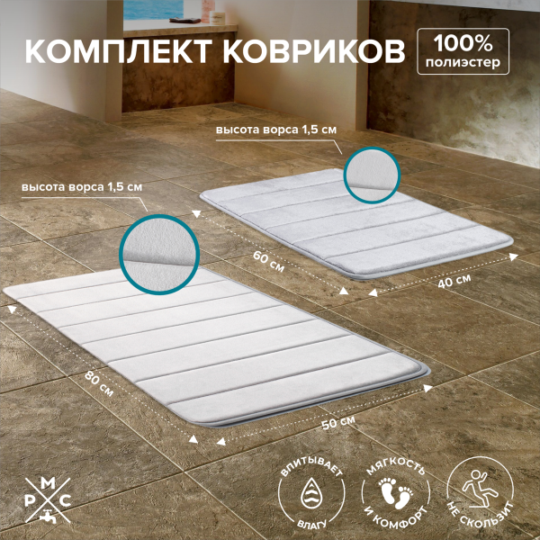 Изображение коврик для ванной комплект серый рмс кк-01сс-40х60/50х80