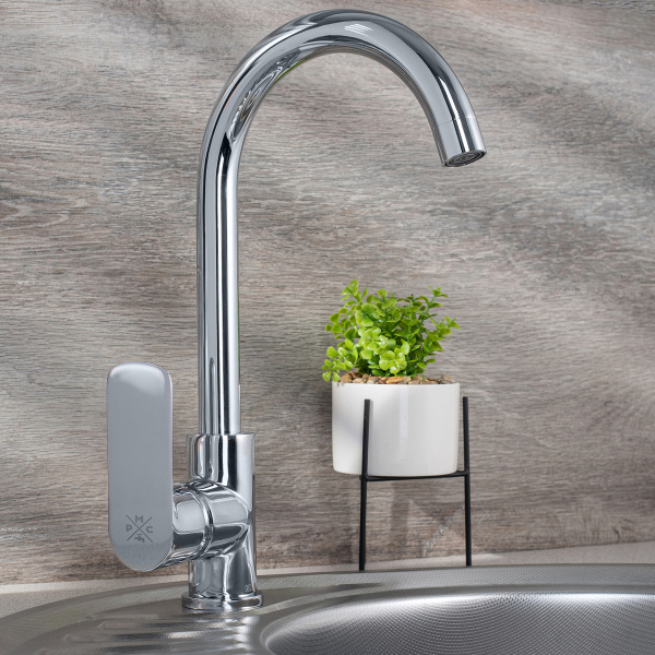 Смеситель для кухни РМС SL133-017F глянцевый с высоким изливом Хром