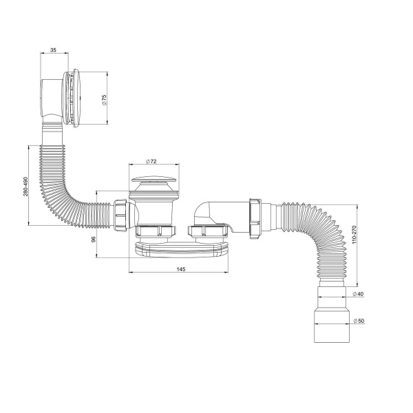 Сифон "РМС" СВД-КК автомат для ванны и глубокого поддона системы Easyopen