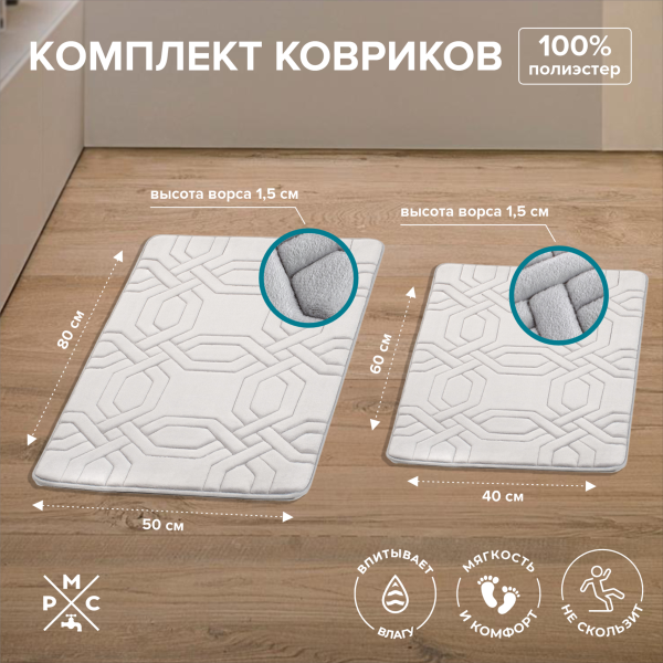 Изображение коврик для ванной комплект серый рмс кк-09сс-40х60/50х80