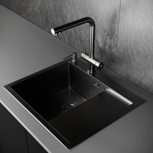 MRK-5851BL-L Набор 2 в1 РМС/кухонная мойка с правым крылом + дозатор