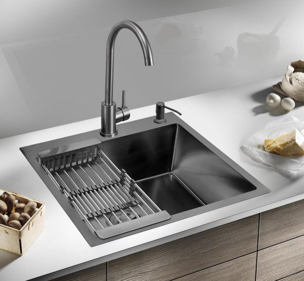 MR-6050BL Набор 3 в 1 РМС (кухонная мойка+ корзина раздвижная+ дозатор врезной)
