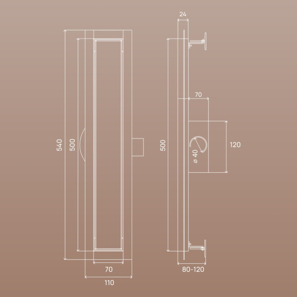 Трап для душа линейный РМС ТЛ01-50х7см Нержавеющая сталь