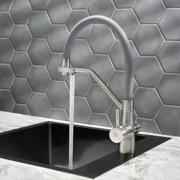 Смеситель для кухни РМС SUS127GY-016F-015 с фильтром для питьевой воды Нержавеющая сталь Серый