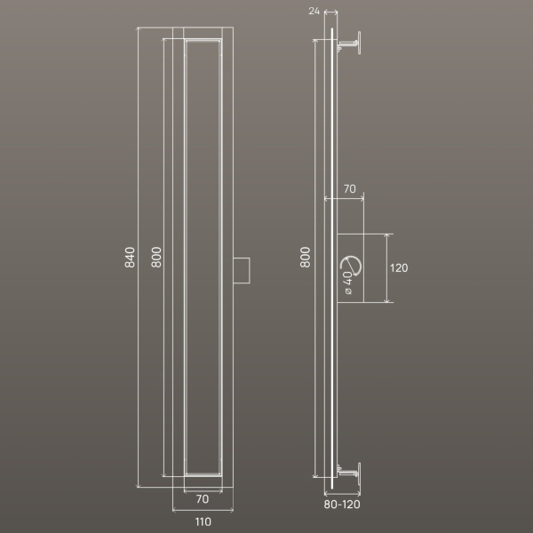 Трап для душа линейный РМС ТЛ01-80х7см Нержавеющая сталь