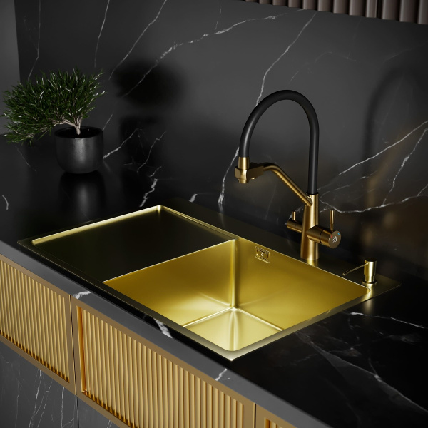 MRK-7851G R Набор 2 в 1 РМС/кухонная мойка с левым крылом + дозатор