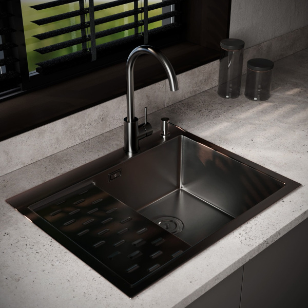 MRK-6350BL-R Набор 2 в1 РМС/кухонная мойка с левым крылом + дозатор