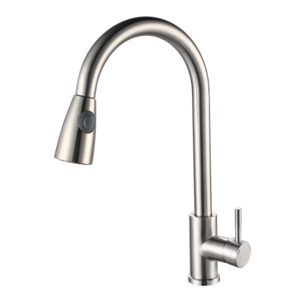 Смеситель для кухни РМС SUS124-017F-2 с вытяжным изливом Нержавеющая сталь