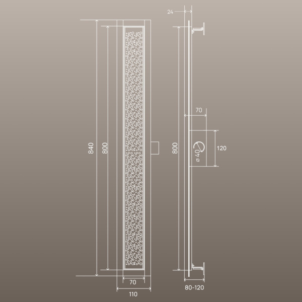 Трап для душа линейный РМС ТЛ04-80х7см Нержавеющая сталь