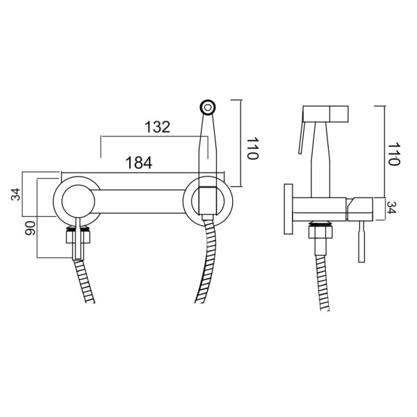 Гигиенический душ со смесителем РМС SUS129-5-2 Нержавеющая сталь