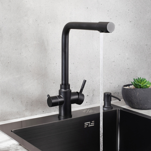 Смеситель для кухни РМС SUS125BL-017F-015 с фильтром для питьевой воды Нержавеющая сталь Черный