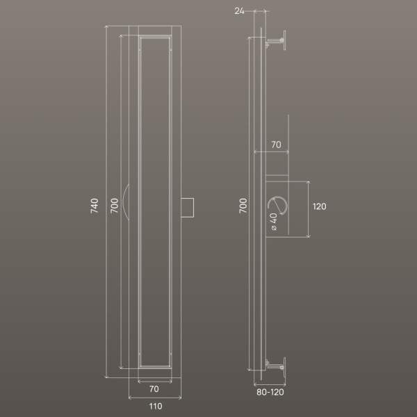 Трап для душа линейный РМС ТЛ01-70х7см Нержавеющая сталь