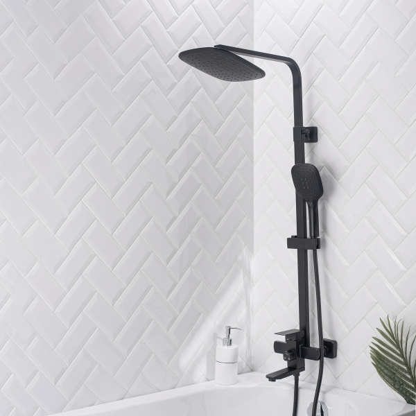 Душевая стойка РМС SUS125BL-009DK с тропическим дуем Нержавеющая сталь Черный