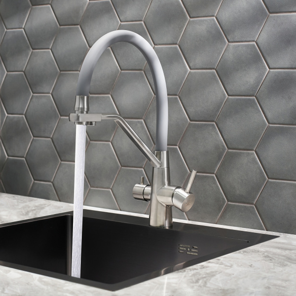 Смеситель для кухни РМС SUS127GY-016F-015 с фильтром для питьевой воды Нержавеющая сталь Серый