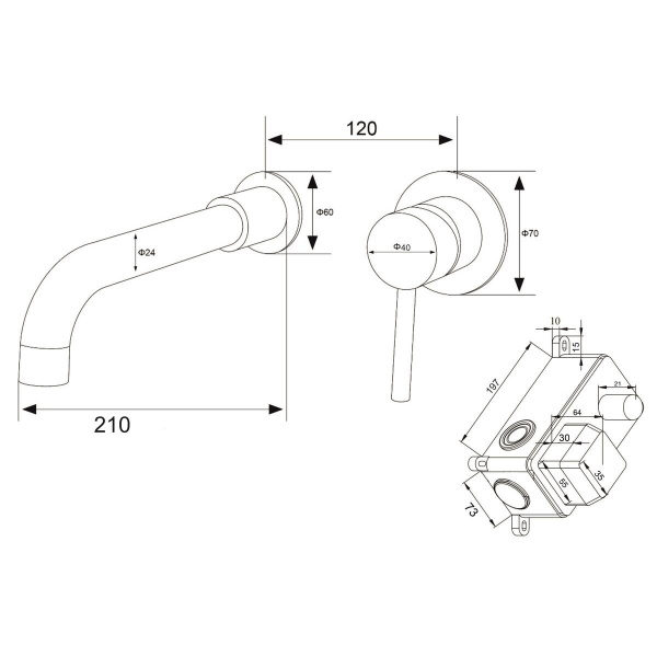Смеситель для раковины РМС SUS129-3 встраиваемый Нержавеющая сталь