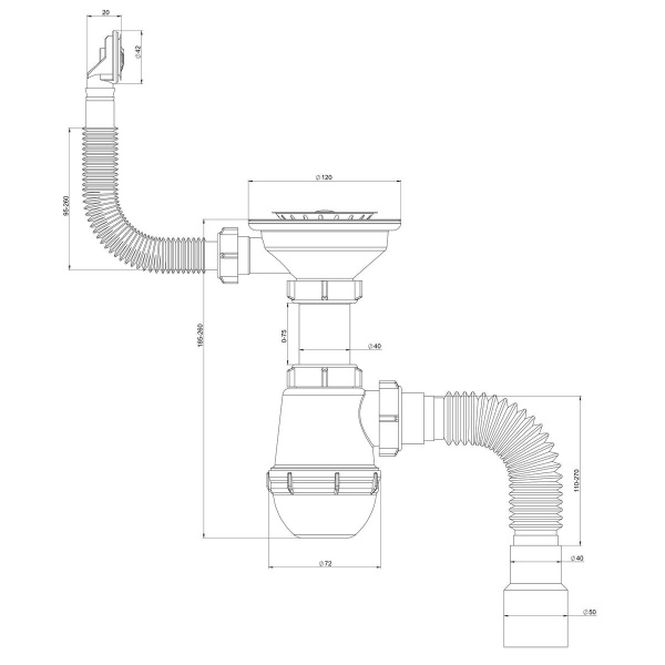Сифон для мойки с круглым переливом РМС СЕМ-К