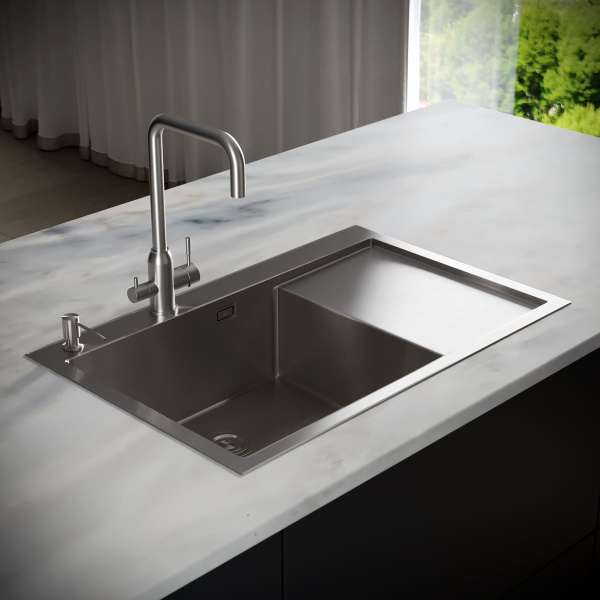 Комплект Мойка для кухни с правым крылом и дозатор РМС MRK-7851L Серый