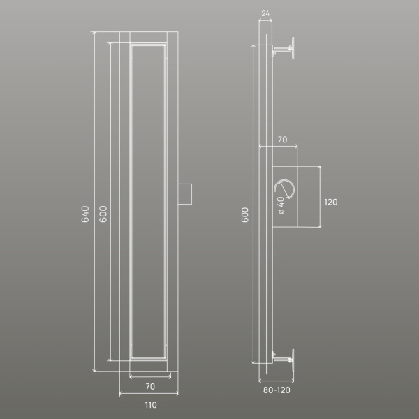 Трап для душа линейный РМС ТЛ01-60х7см Нержавеющая сталь