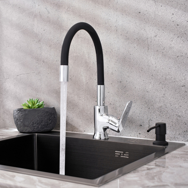 Смеситель для кухни РМС SL123BL-016F-1 с гибким изливом Черный