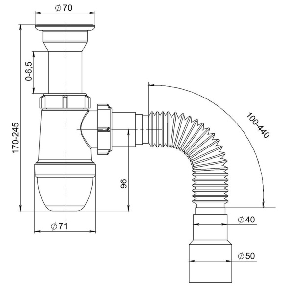Сифон для раковины литой РМС СУ-01 Белый