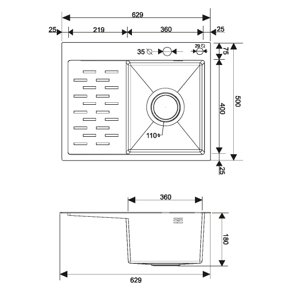Изображение mrk-6350bl-r набор 2 в1 рмс/кухонная мойка с левым крылом + дозатор