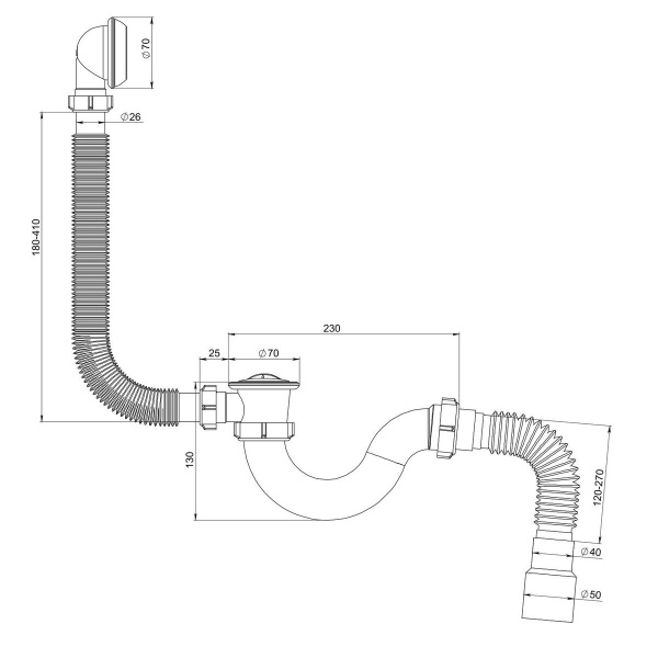 Слив-перелив для ванны РМС СВ-О округлый Белый