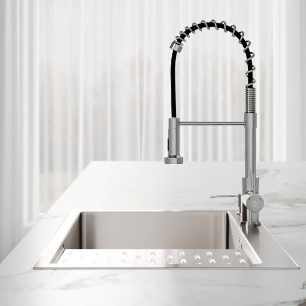 Смеситель для кухни РМС SUS124-016F-2 с вытяжным изливом Нержавеющая сталь