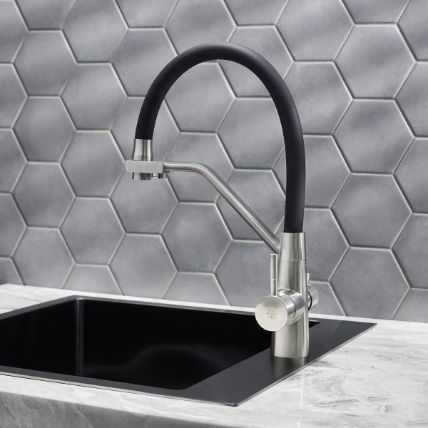 Смеситель для кухни РМС SUS127BL-016F-015 с фильтром для питьевой воды Нержавеющая сталь Черный