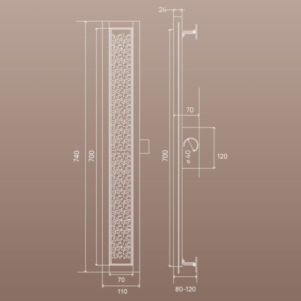 Трап для душа линейный РМС ТЛ04-70х7см Нержавеющая сталь