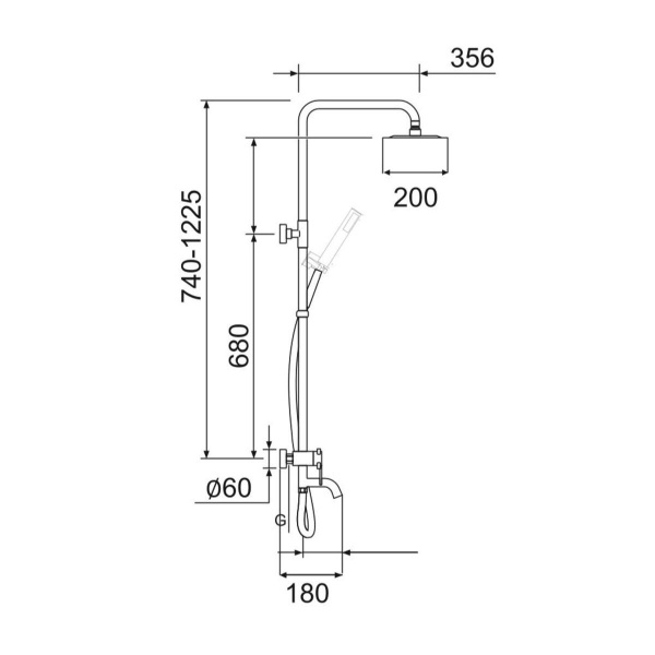 Душевая стойка РМС SUS124-009DK с тропическим душем Нержавеющая сталь