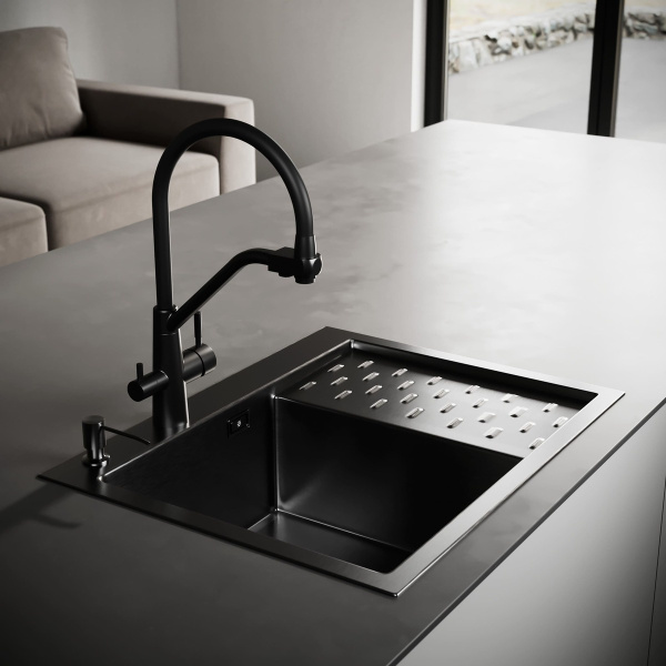 MRK-6350BL-L Набор 2 в1 РМС/кухонная мойка с правым крылом + дозатор