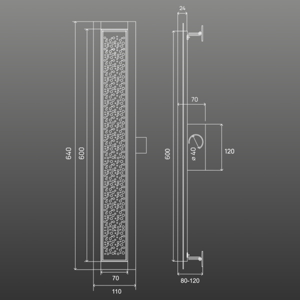 Трап для душа линейный РМС ТЛ04-60х7см Нержавеющая сталь