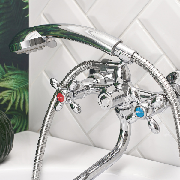 Смеситель  для ванны с душем BOOU BA5318-3-C007-B702 двуручковый Латунь