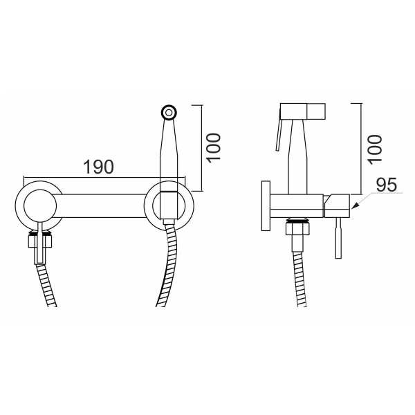 Гигиенический душ со смесителем РМС SUS129BL-5-2 Черный