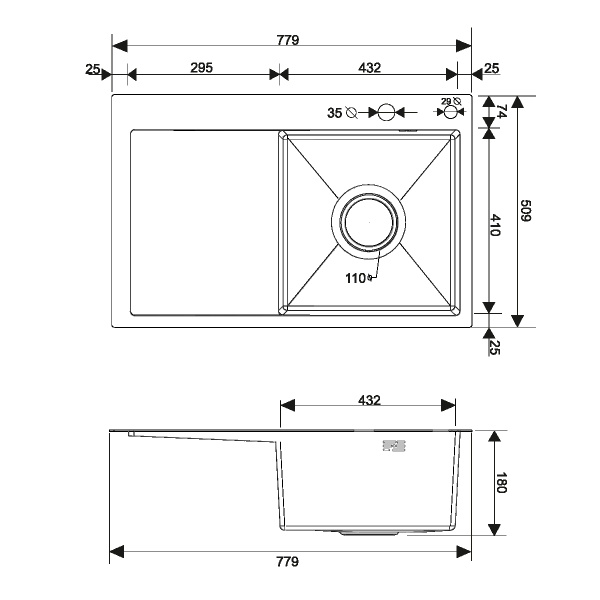 Изображение mrk-7851bl-r набор 2 в1 рмс/ кухонная мойка с левым крылом + дозатор