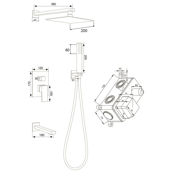 Душевой комплект встраиваемый РМС SUS129-2S Нержавеющая сталь