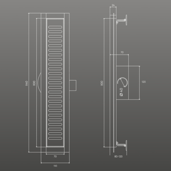 Трап для душа линейный РМС ТЛ03-80х7см Нержавеющая сталь