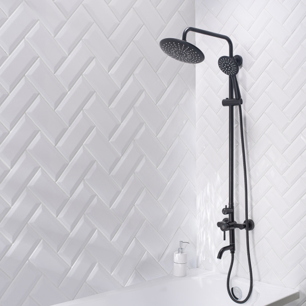 Душевая стойка РМС SUS124BL-009DK с тропическим душем Нержавеющая сталь Черный