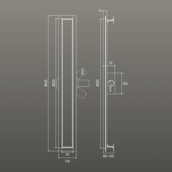 Трап для душа линейный РМС ТЛ02-80х7см Нержавеющая сталь